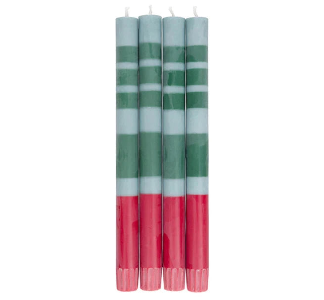 Eco Dinner Candles 4-Pack STRIPED Guardsman & Bokhara