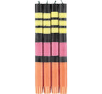 Eco Dinner Candles 4-Pack STRIPED Jet Black, Orange Flame, Neyron & Sulphur Yellow