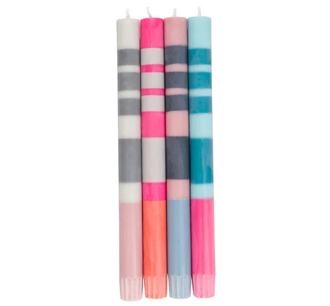 Eco Dinner Candles 4-Pack STRIPED Pinks, Blues & Greys