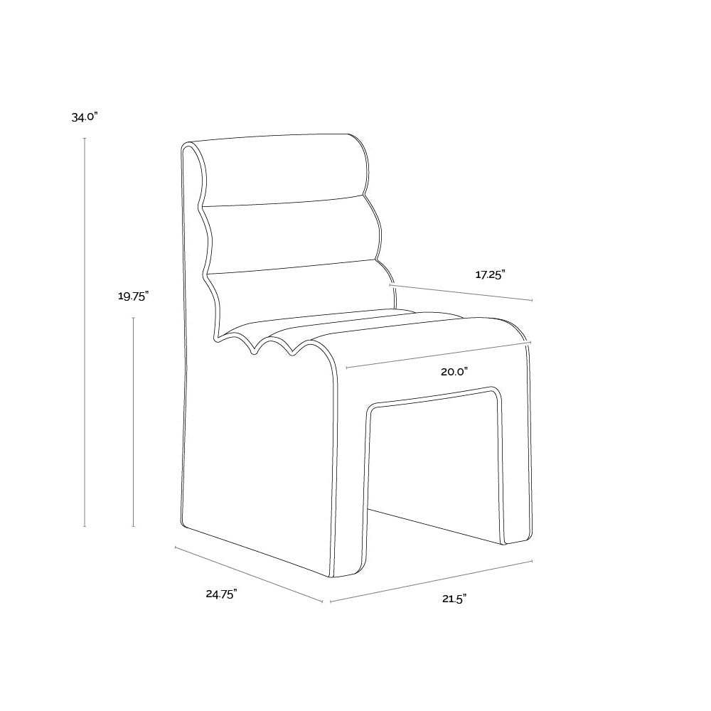 Line drawing of a chair with dimensions labeled