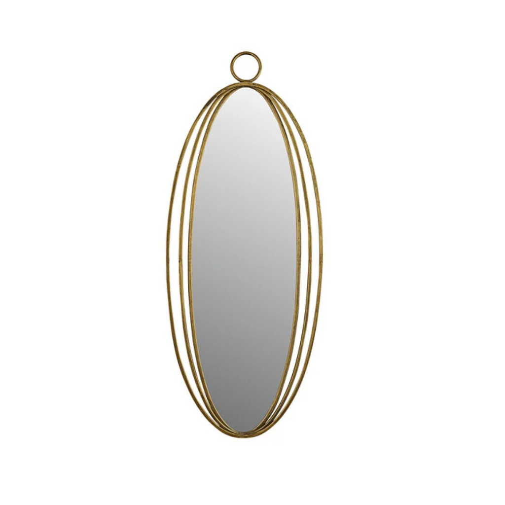 Tall Oval Antique Brass Mirror