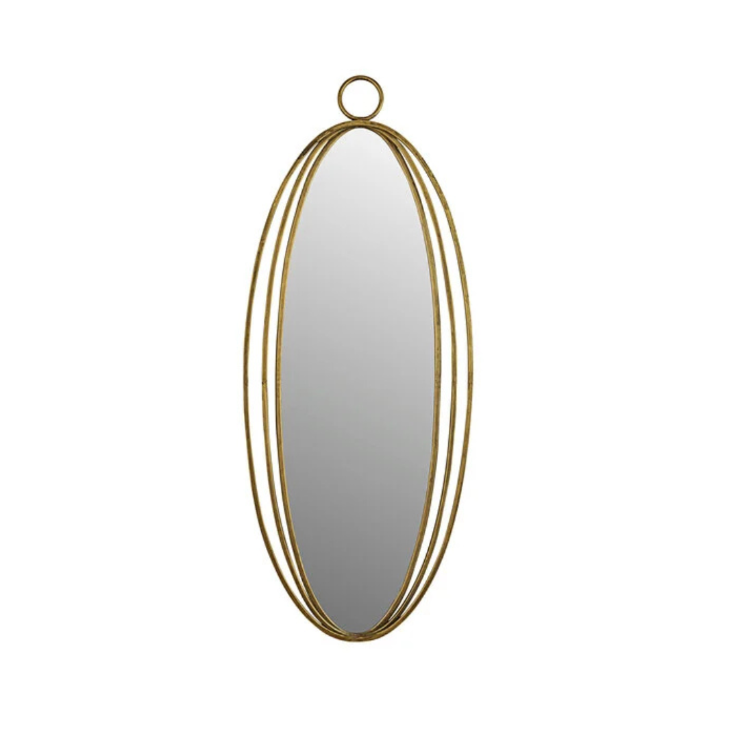 Tall Oval Antique Brass Mirror