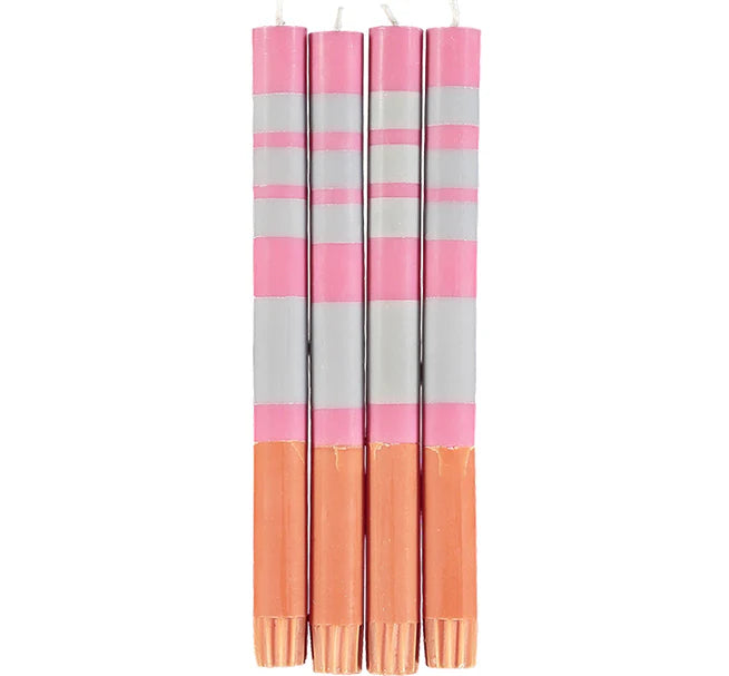Eco Dinner Candles 4-Pack STRIPED Orange Flame Willow & Neyron Rose