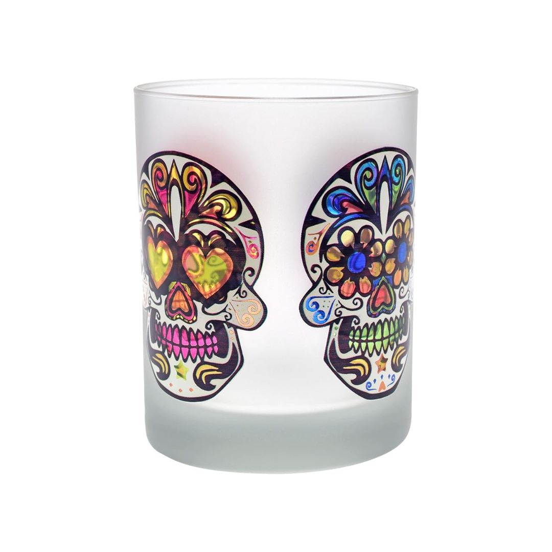 Frosted Sugar Skulls Rocks Glass Set