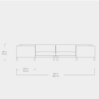 Line drawing of a modern U-shaped sectional sofa with dimensions showing height and length measurements.