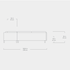 Line drawing of a U-shaped sectional sofa showing dimensions with a low back and block legs in a minimalist style.