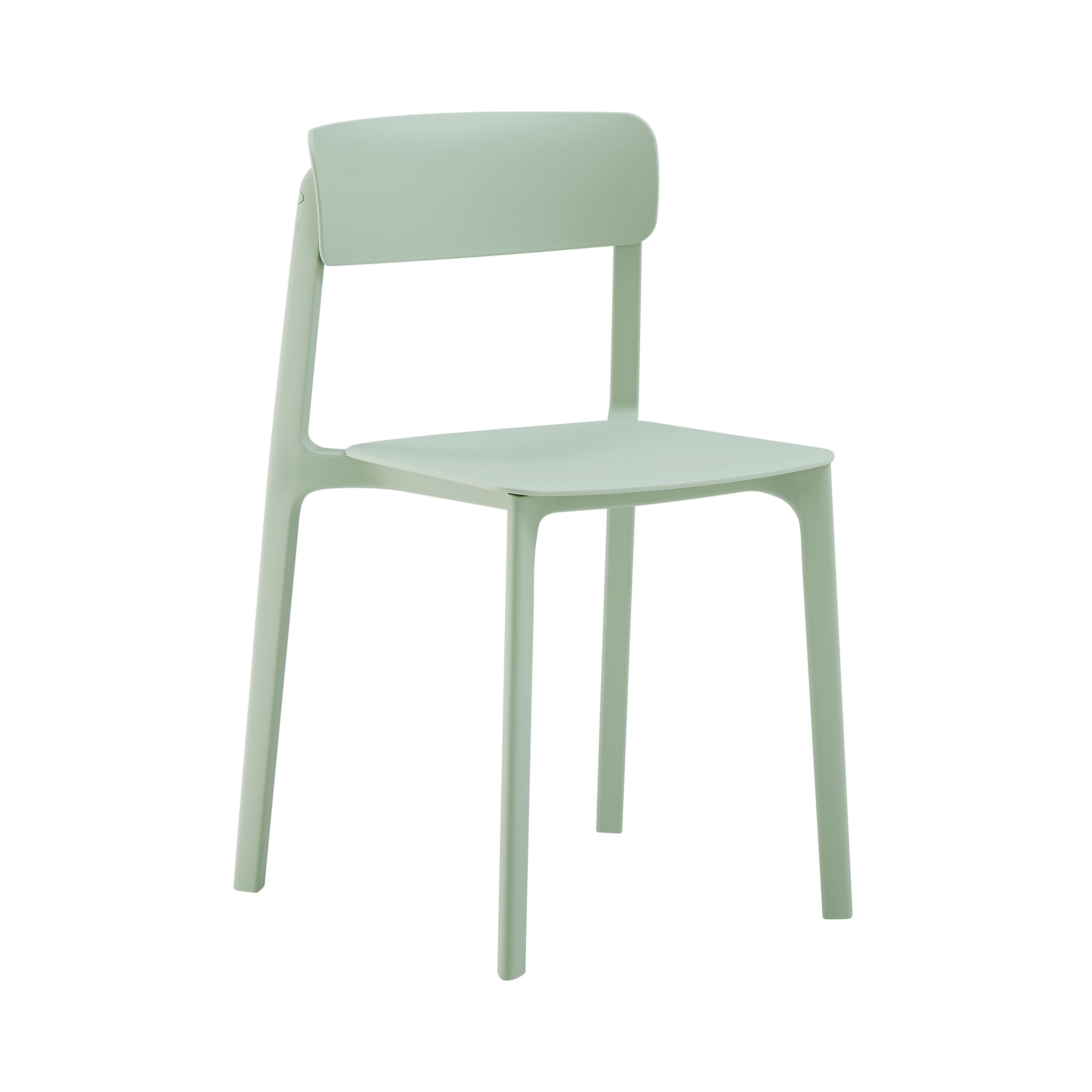 Light green stackable side chair suitable for indoor and outdoor use with a modern minimalist design