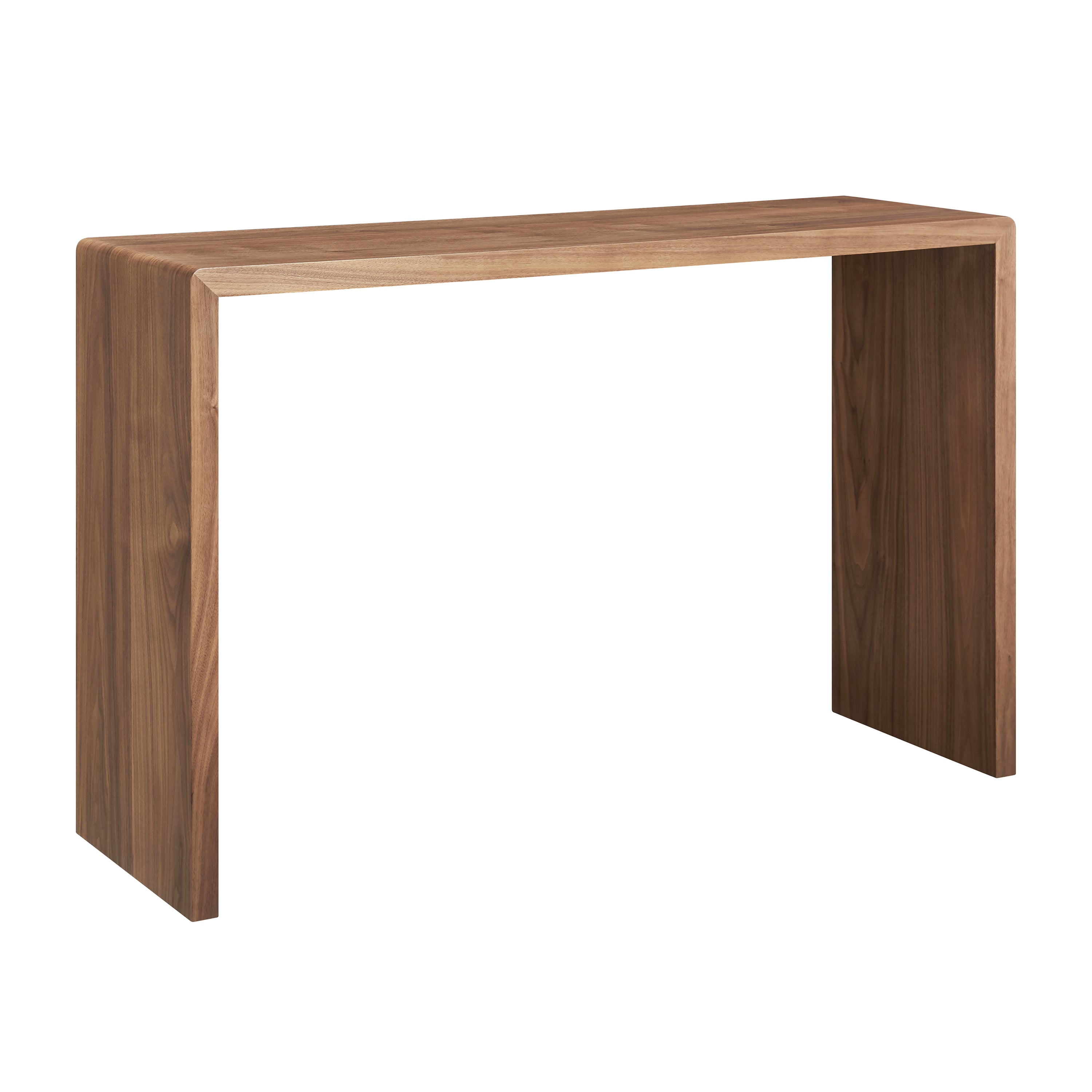 Minimalist wooden console table with smooth edges and a natural walnut finish for modern home decor.