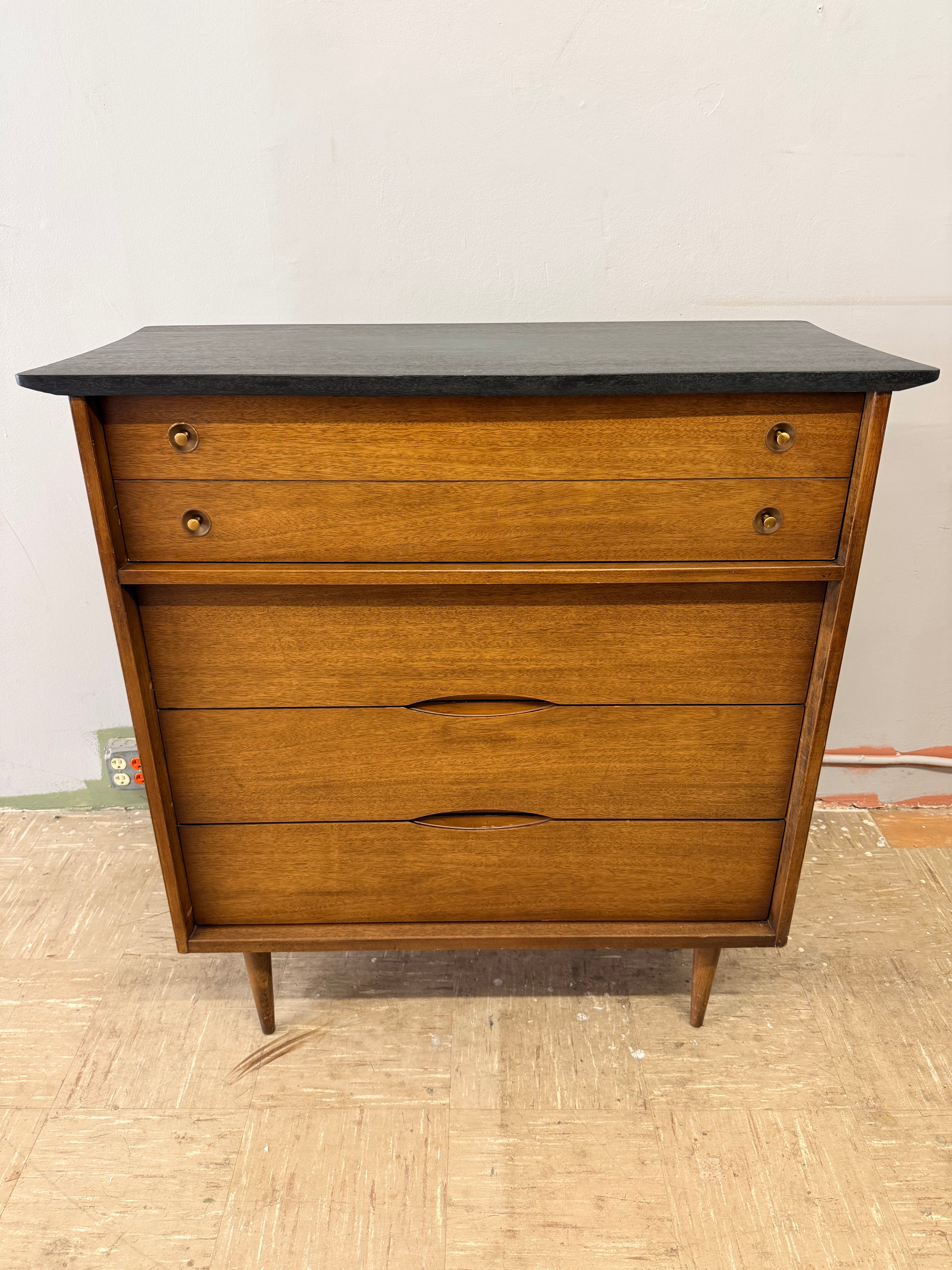 Vintage Bassett Ebony Top Highboy