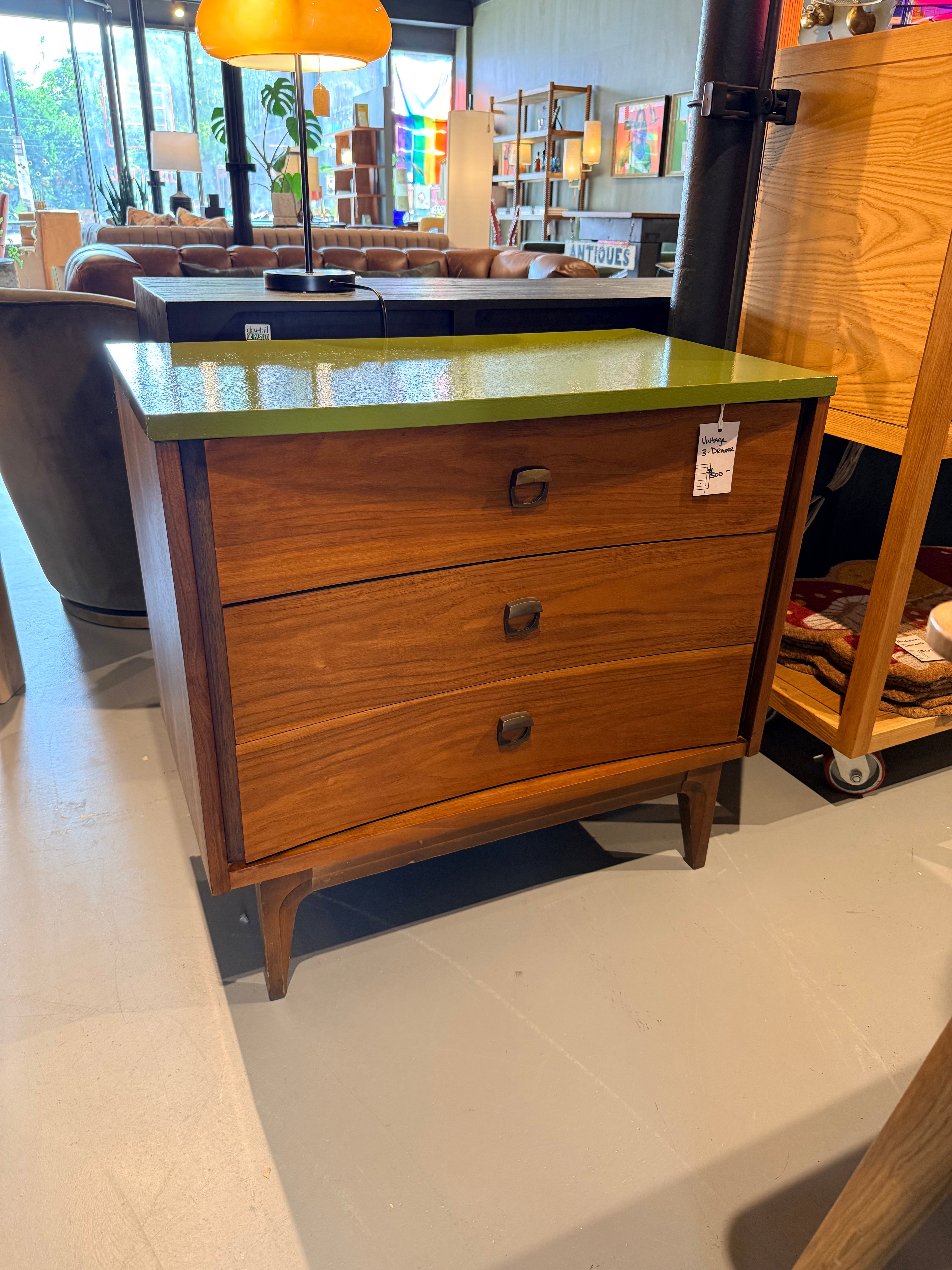 Vintage AvocadoTop Johnson Carper 3 Drawer Dresser