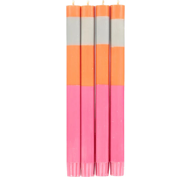 Eco Dinner Candles 4-Pack ABSTRACT Striped Orange Flame, Willow & Neyron