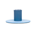 Minimalist metal candle holder with a two-tone blue finish designed for single candles in modern home decor.