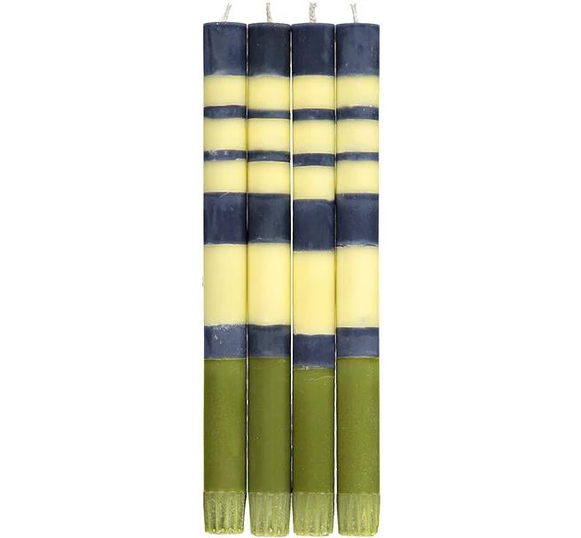 Eco Dinner Candles 4-Pack ABSTRACT Striped Olive, Indigo & Jasmine