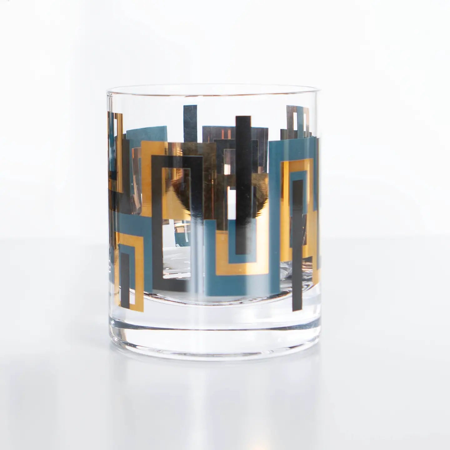 Blue and Gold Mid Century Rocks Glasses