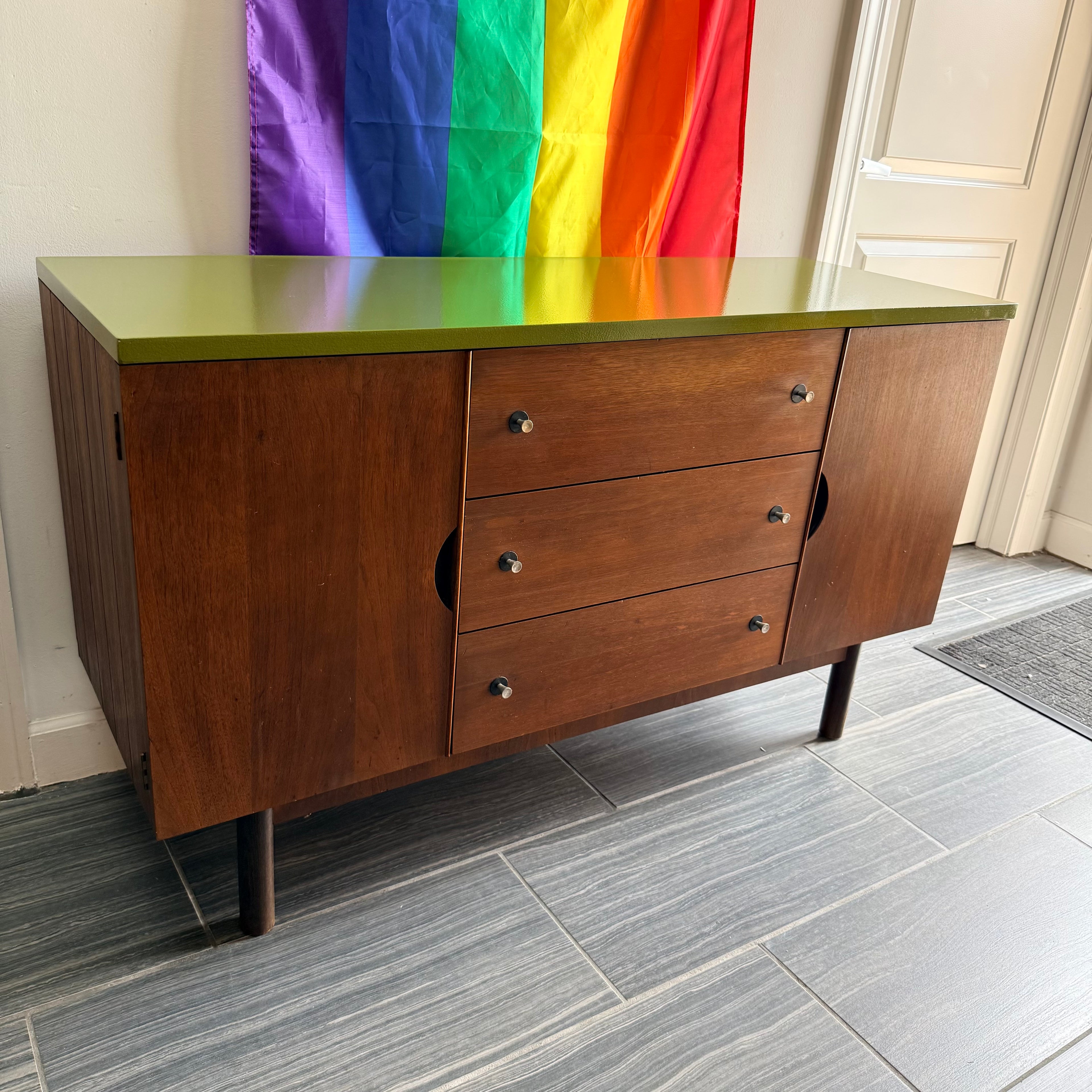 Vintage Avocado Topped Credenza
