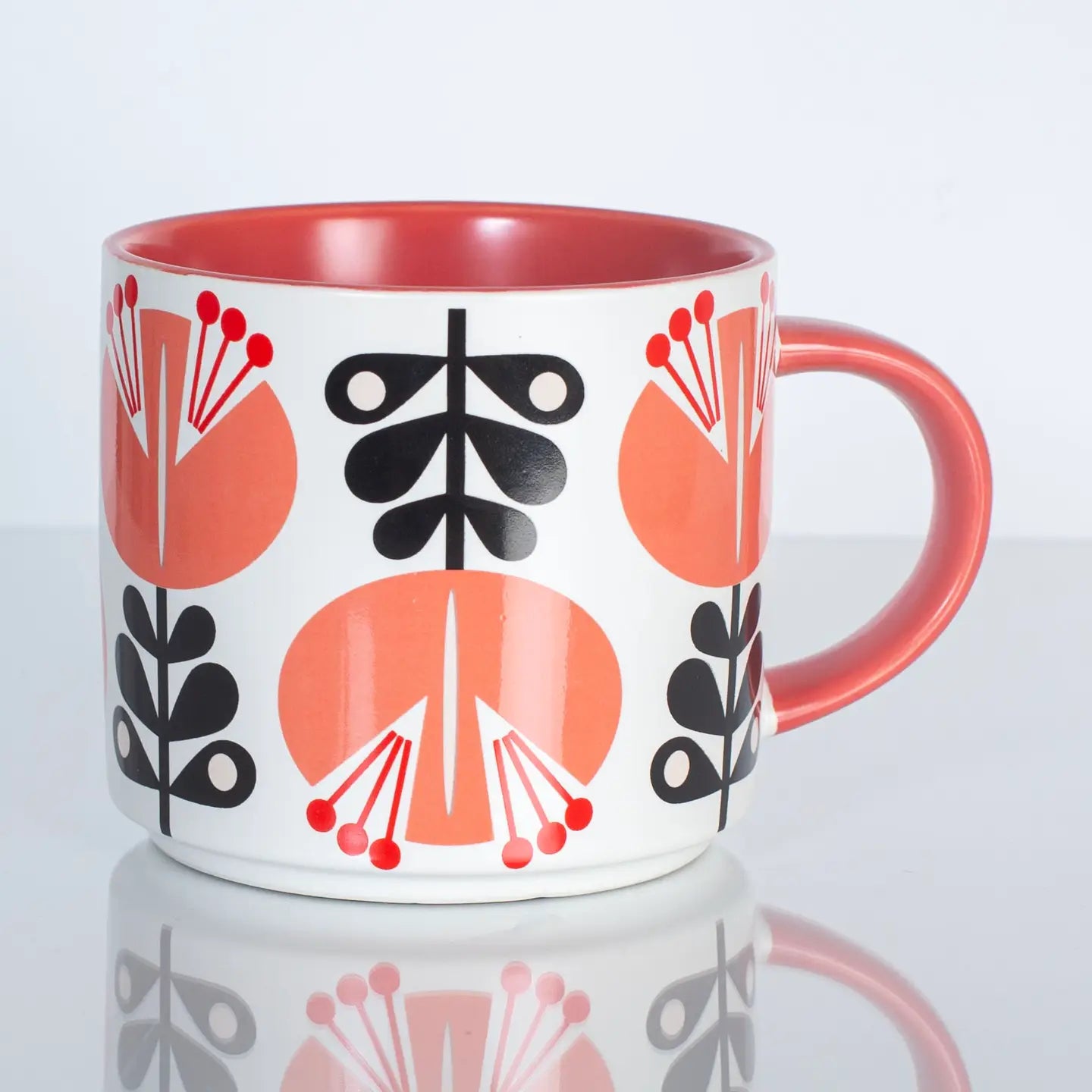 Coral Lily Flower Mid Century Mug