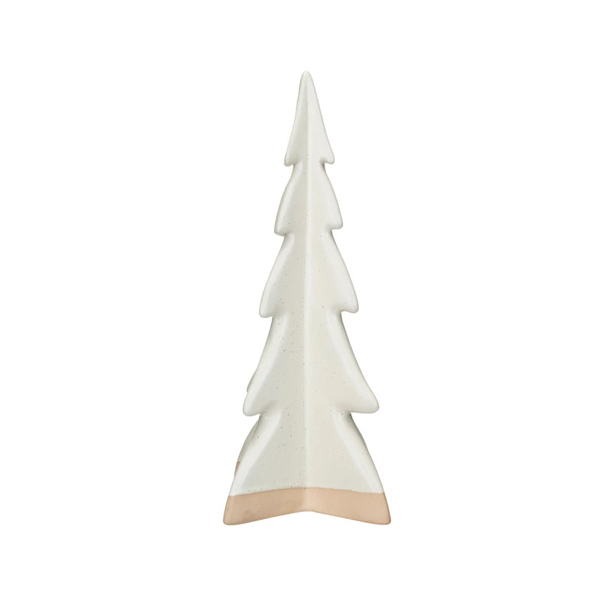 Minimalist cream stoneware tree sculpture with simple geometric design and natural base tone for home decor