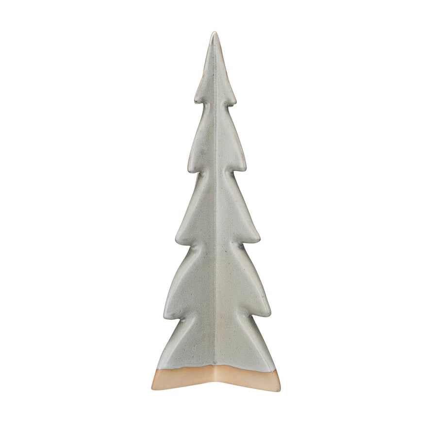 Tall cream-colored stoneware tree sculpture with a simple, modern silhouette for home decor.