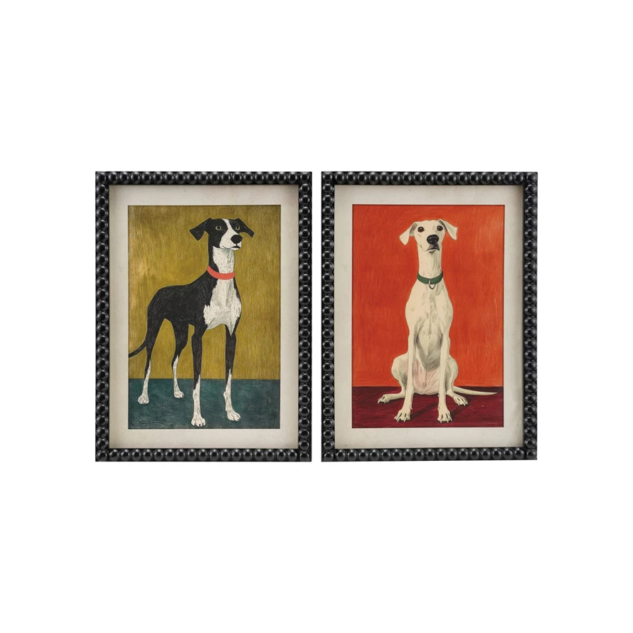 Black & White Dog Print in Bobbin Frame
