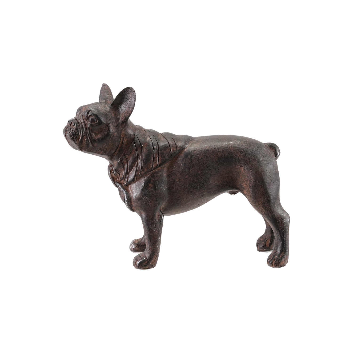black resin statue of a dog on a white background