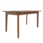 Small wooden extension dining table with clean lines and a warm brown finish, midcentury modern style furniture piece.