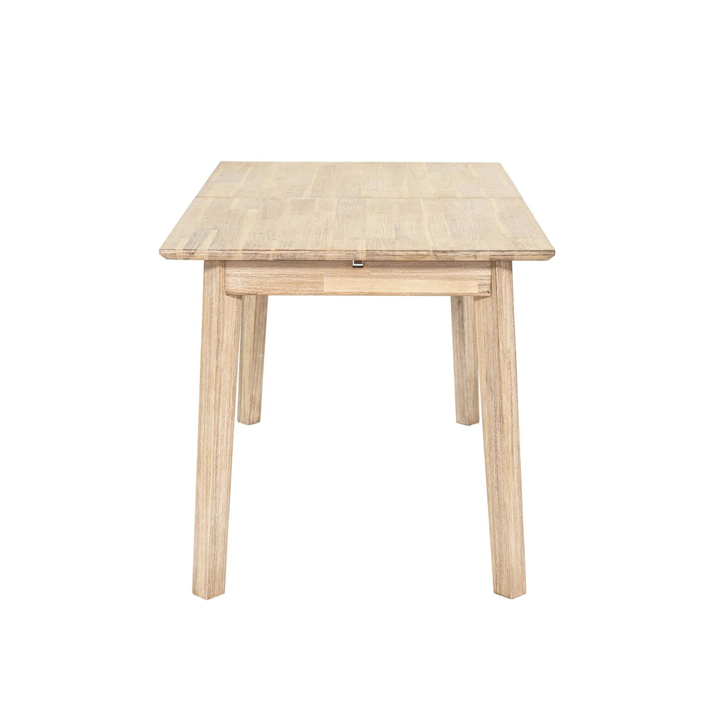 Light wood small extension dining table with simple rectangular top and four sturdy legs
