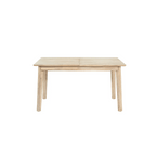Light wood small extension dining table with clean lines and sturdy square legs on white background