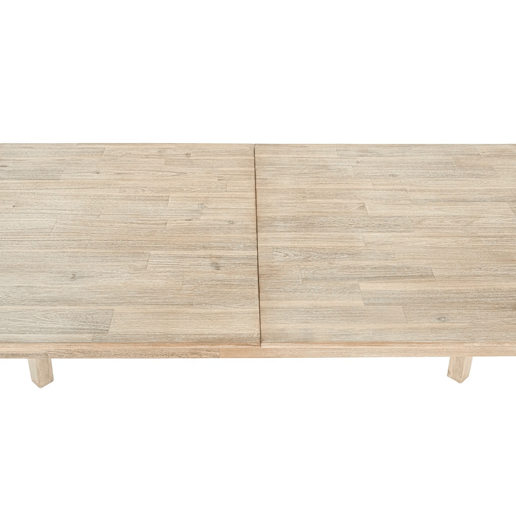Light wood small extension dining table with natural grain and sturdy legs in modern design