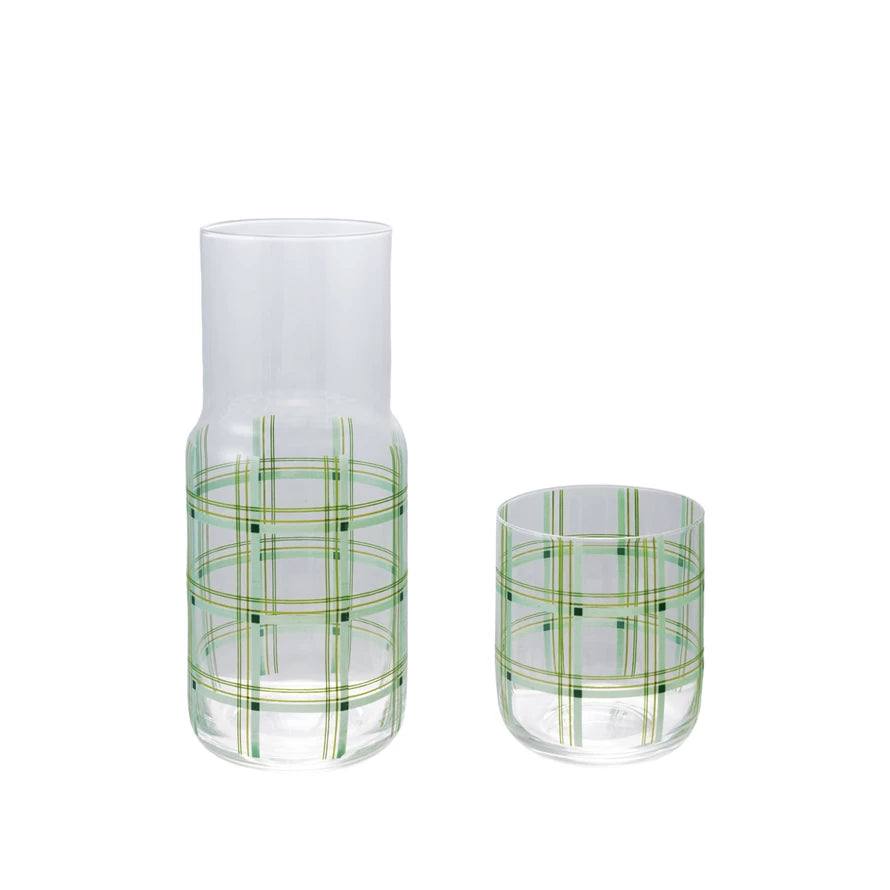 Plaid Carafe & Glass