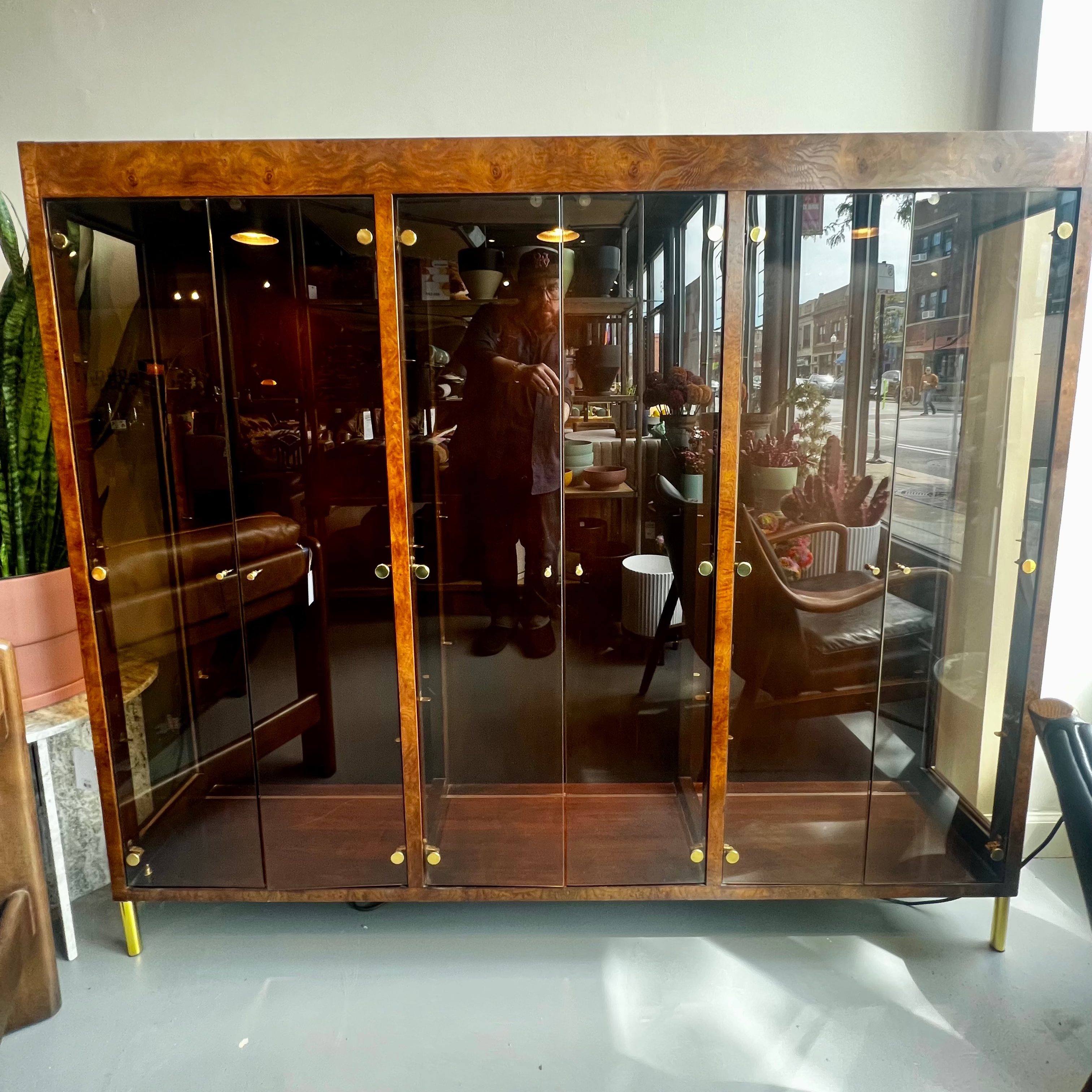 Vintage Burlwood Glass Hutch