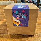 Boxed soy candle with colorful retro cassette design and Teen Spirit label, hand-poured in Chicago