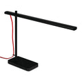 Modern black task lamp with slim horizontal light bar, marble base, and red power cord for desktop use.