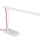 Modern white metal task lamp with marble base and red power cord for home or office lighting
