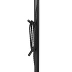 Close-up of a black floor lamp pole featuring a twisted rope detail wrapped around a peg.