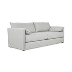 Modern light gray fabric sofabed with clean lines and plush cushions on white background