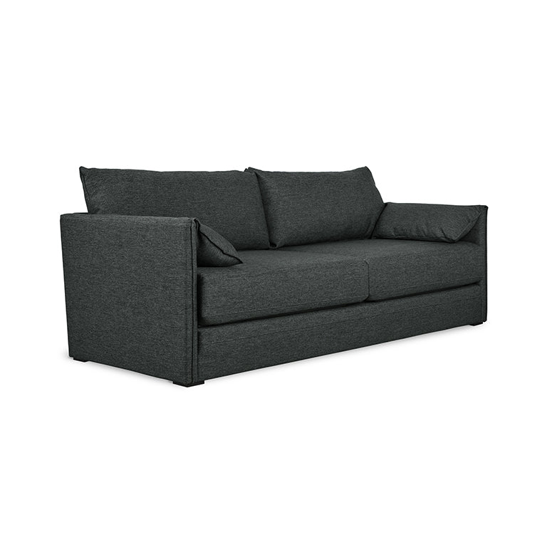 Dark gray modern sofa bed with clean lines and plush cushions for comfortable seating and lounging.