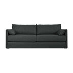 Dark gray modern sofa with clean lines and two backrest cushions, suitable for living room seating and lounging.