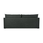Dark gray fabric sofabed shown from the back with two plush cushions and clean lines design