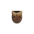 Brown ceramic planter shaped like an owl with textured details and a rustic finish for home decor.