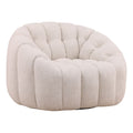 Plush beige swivel chair with rounded, tufted upholstery and a modern, cozy design for living spaces