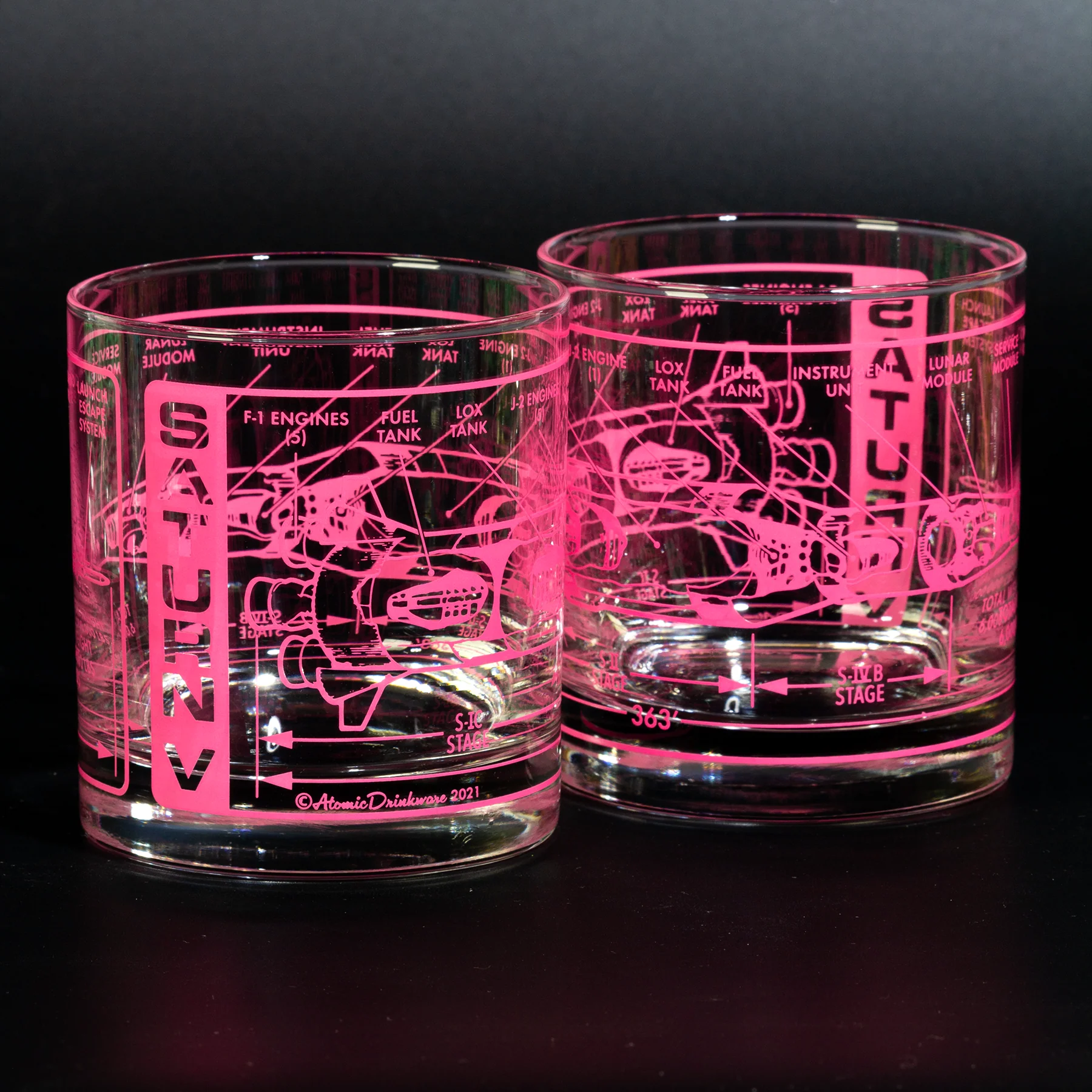 Saturn V Rocks Glasses Fluorescent Pink - Set of 2