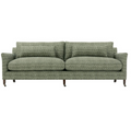 Green patterned mid-century modern sofa with wooden legs and comfortable cushioned seating and backrest