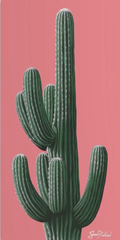 A vertical art print featuring a green saguaro-style cactus against a solid pink background, shown as a rectangular canvas with a subtle drop shadow on a white background.