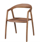 A modern wooden dining chair with a curved backrest, integrated seat, and tapered legs, shown on a plain white background.