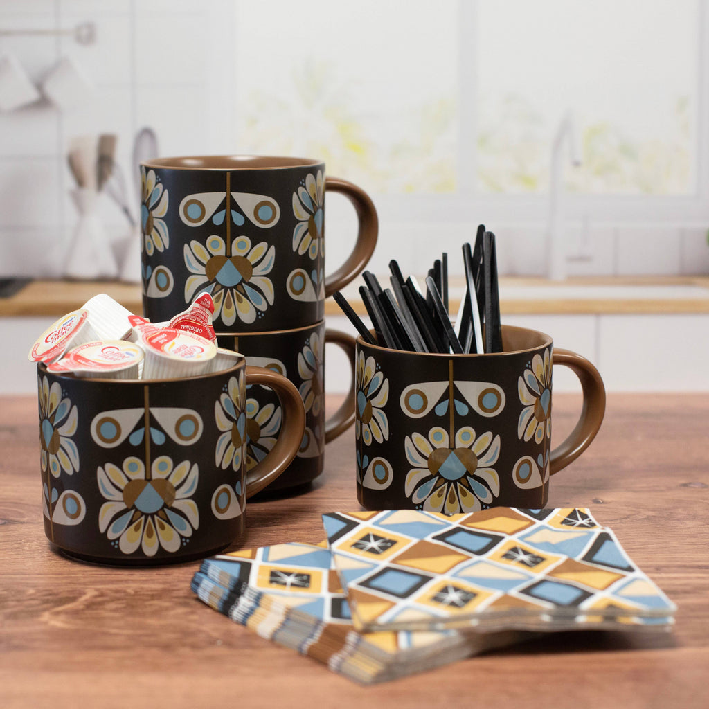 Black & Blue Petals Mid Century Mug