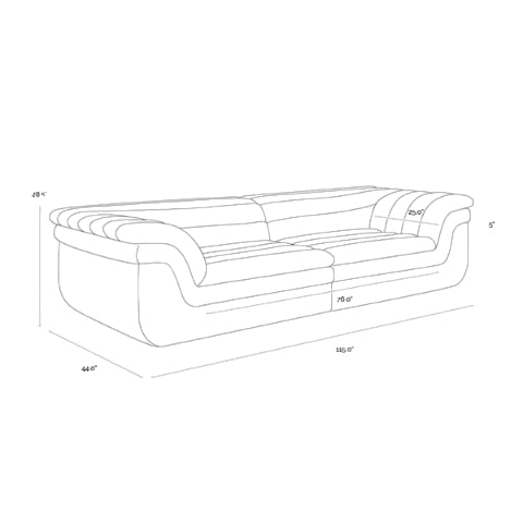 Line drawing of a sofa with dimensions labeled