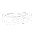 Line drawing of a sofa with dimensions labeled