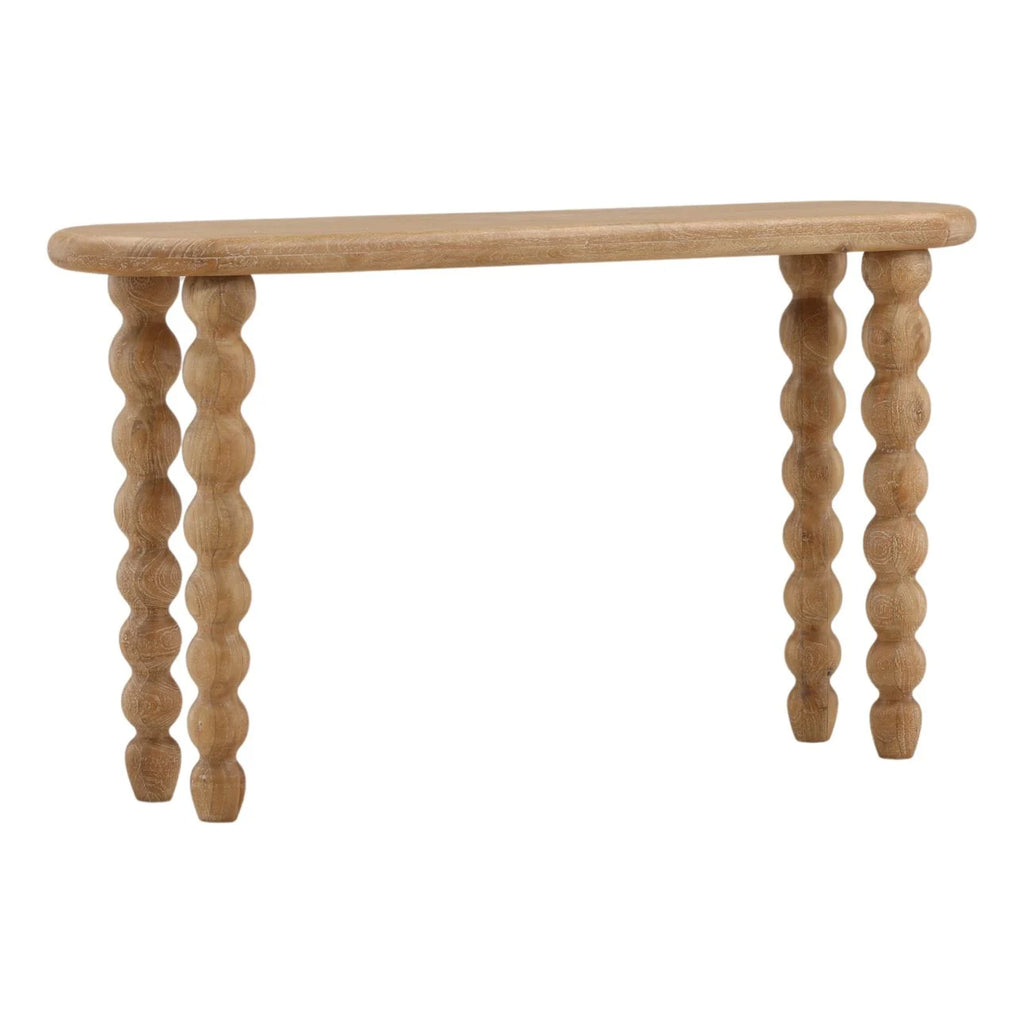 Wooden table with spiral legs on a white background