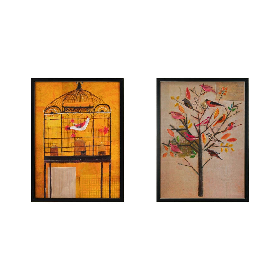 Birds in Tree Framed Canvas Art