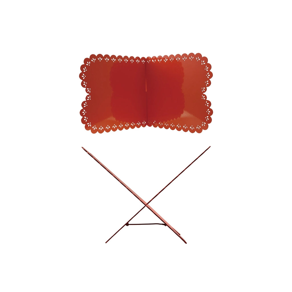 Red metal bookstand